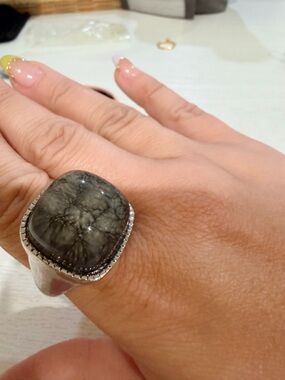 Ring with Gray Dendritic Stone